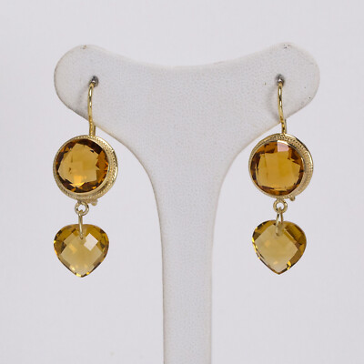Silver 925 Gold Heart Citrine Faceted Aght Earrings 0666