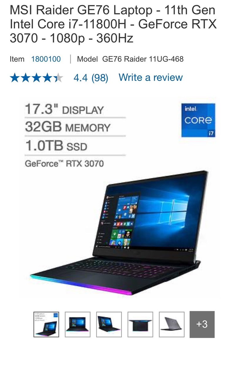 msi gaming laptop i7 GE 76 360hz 3070