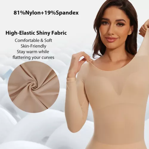 Ultradünnes Damen-T-Shirt Thermo Haut Basisschicht Oberteil Winter Langarm tailliert - Bild 3 von 15