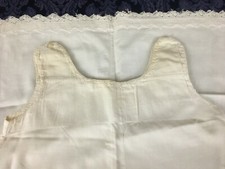 Vintage Handmade Girls Linen Slip Dress Feather Stitching Lace Trim 1930's