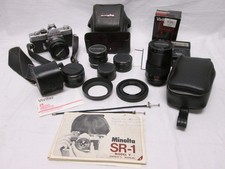 Minolta SR-1 Body w/ Minolta  Vivitar Lenses and Flash w/ Cases  More 