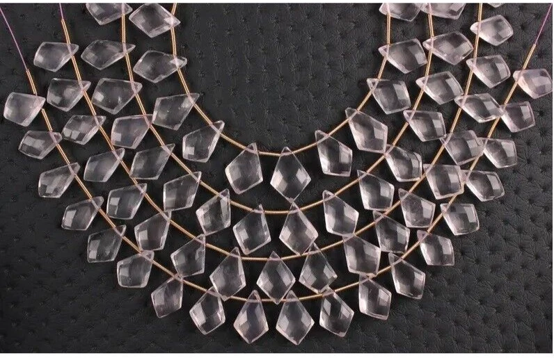 Natural Rose Quartz Designer Shape Faceted 9x14-12x18 MM Briolette Jewelry Beads - Image 2 of 4