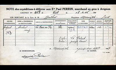AVIGNON (84) WHOLESALE MERCHANT / WINES ''Paul PERRIN'' in 1947