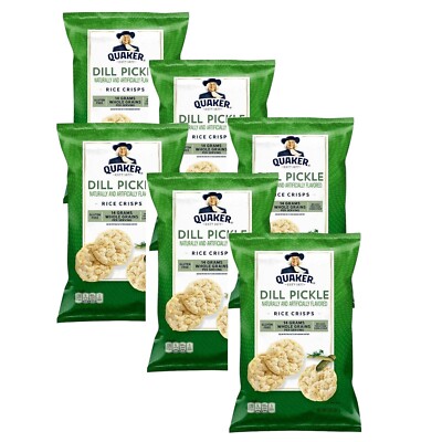 Quaker Rice Crisps DILL PICKLE 3oz 6 Bags Chips Snack Popped Not Fried Mini-Cake