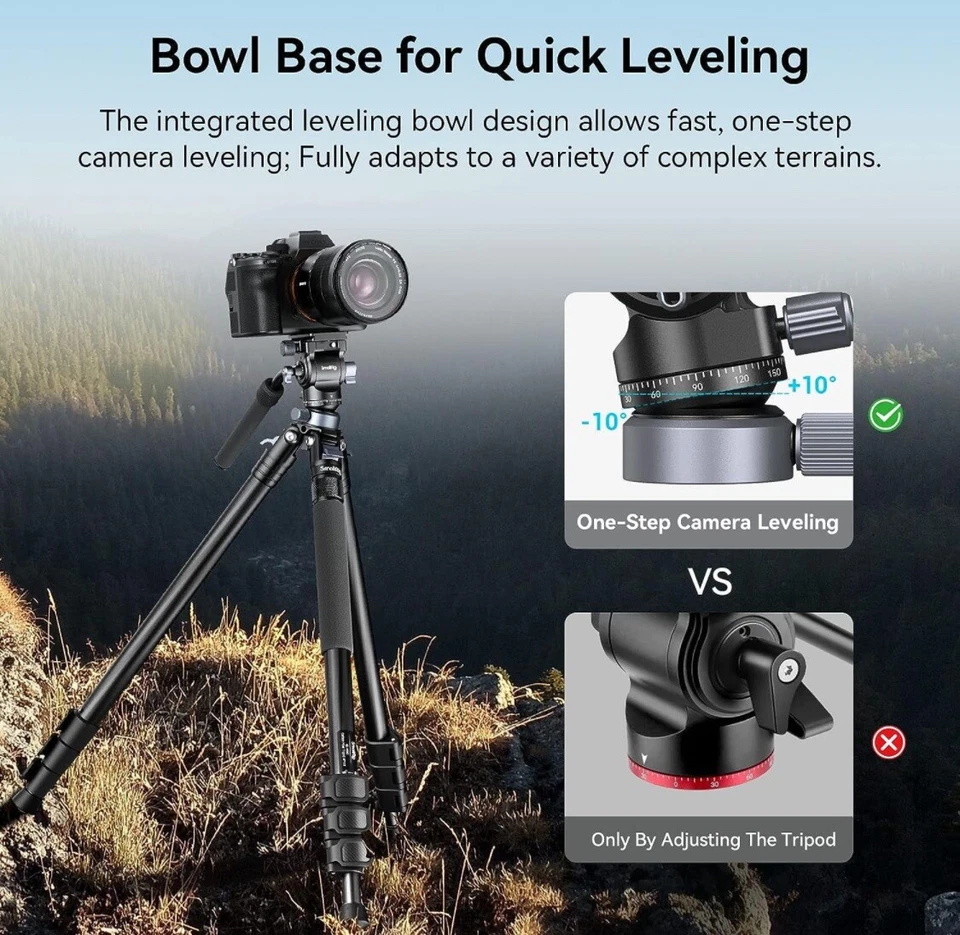 Cabezal de video SmallRig CH20 con base niveladora (Arca-Suiza), mango telescópico 4170 Foto 2 de 4