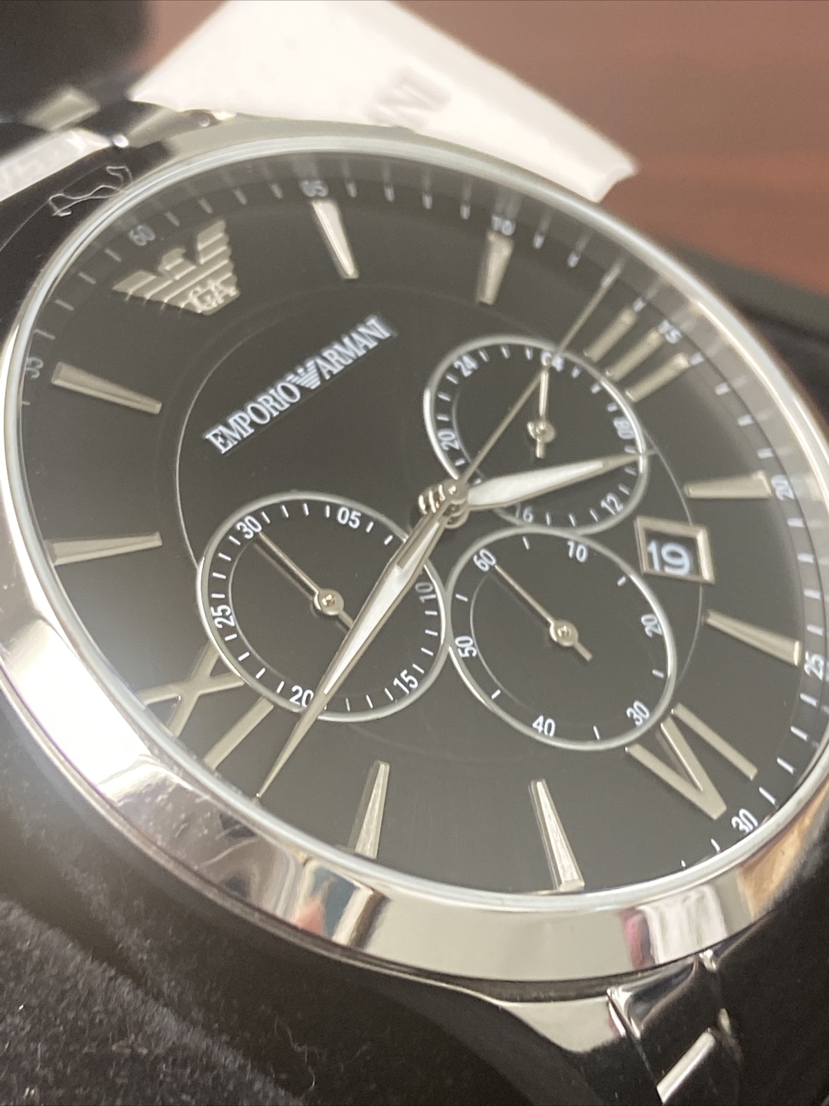Emporio Armani AR11208 Silver Giovanni Black Chronograph 44mm Men's Watch  for sale online | eBay