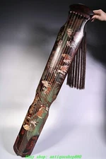 49.2''Old Wood lacquerware Gold Painting People Horse Guzheng Musical Instrument
