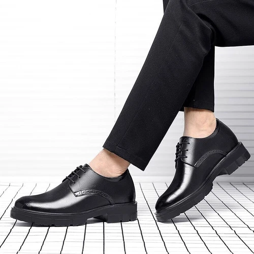 Man Platform High Heel Dress Formal Office Leather Shoes Elegant Business Shoes - Picture 21 of 27