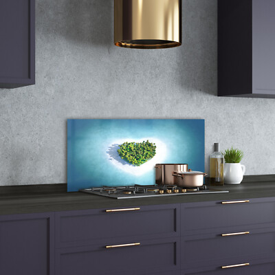Küchenrückwand Spritzschutz aus Glas 100x50 Deko Landschaften Insel Herzform