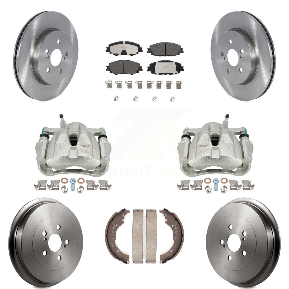 High-Performance Front & Rear Brake Caliper Rotors Drums Ceramic Pads Kit (8Pc) Compatible with Toyota Corolla