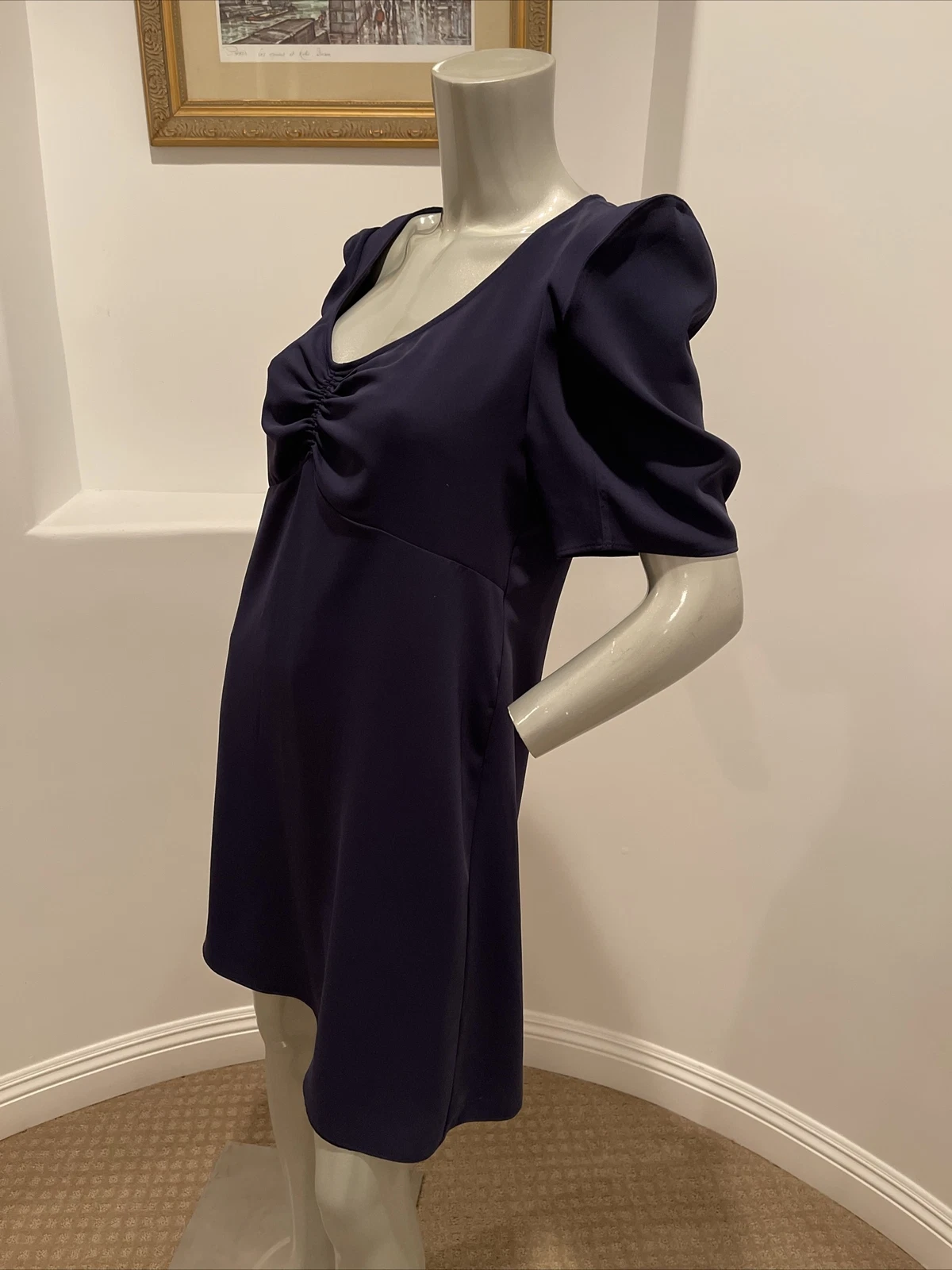 Mini abito a maniche corte Kenzo Paris blu mezzanotte arricciato busto taglia 42 EUR