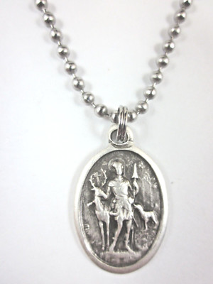St Hubert Medal Italy Pendant Necklace 24" Ball Chain Gift Box & Prayer ...