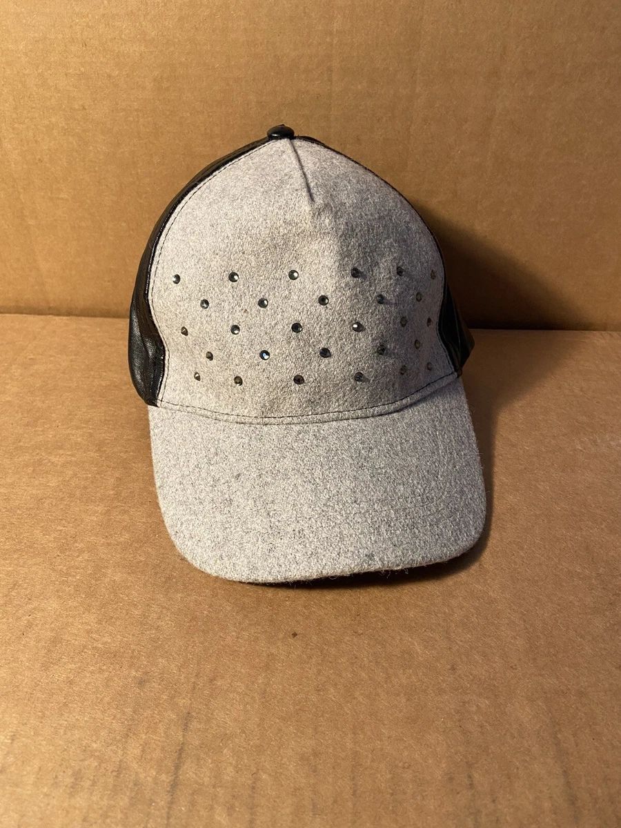 Olivia Fallon Grey Rhinestone Faux Leather Baseball Cap Hat