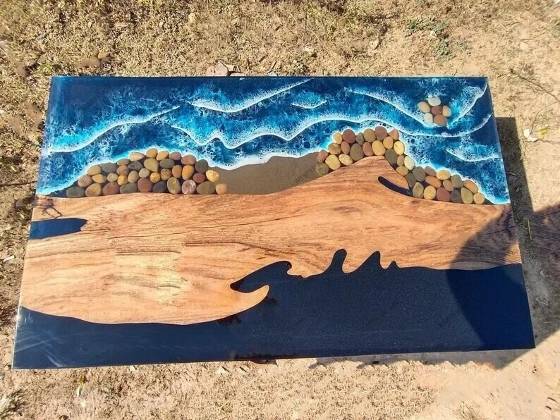 Ocean Beach Epoxy Dining Table Tops Handmade Custom To Order Dining Room Decor - Image 4 of 4