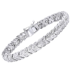 Authentic 14K White Gold Plated Leaf Tennis Bracelet For Women's