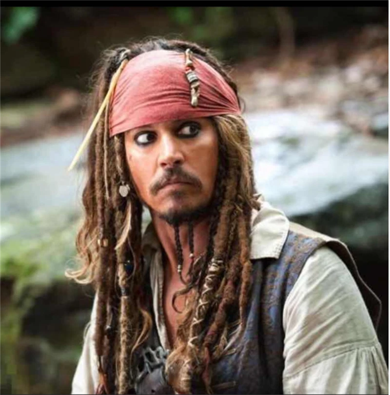 Adulto Jack Sparrow Peluca Piratas del Caribe Cosplay Disfraz Pelo Halloween Foto 4 de 4