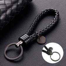 Car Keychain Black Leather Rope Strap Weave Keyring Key Ring Chain Key Fob Gift