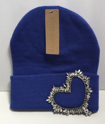 STEVE MADDEN WOMENS BLING RHINESTONE HEART BEANIE HAT CAP  display picture 3