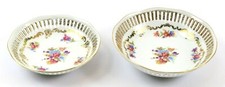 Lot of 2 Vintage Reticulated Porcelain Bowls Floral Pattern Gold Trim, Bavaria