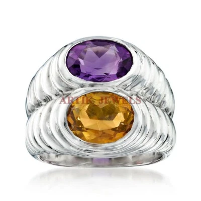 Artik Jewels Damenring 925 Sterling Silber mit Natur Amethyst & Citrin Oval - Bild 1 von 4
