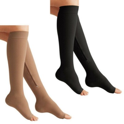 3 Pair Compression Zippered Socks Open Toe High Knee Circulation Easy On/Off