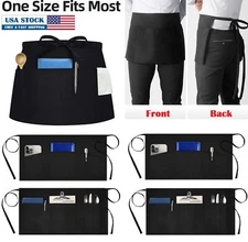 5× Half Bib Waist Apron 3 Pocket Waitress Waiter Unisex Server Workwear Apron US