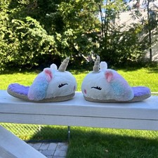 Girls Unicorn Slip-On Slippers White Purple Pink Blue Size 2-3