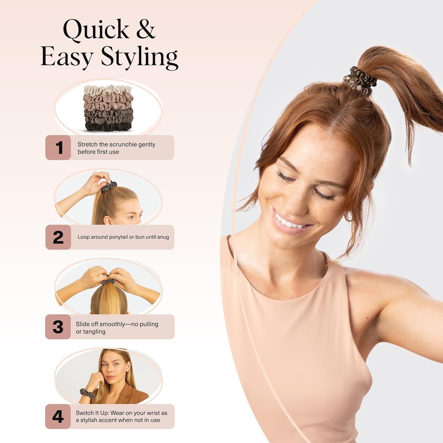 Frizz Free, Sleep Safe, Super Soft Silk-Like Magic Scrunchies 6pcs