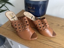 Lk Bennet Tan Mules Wedge Heel 3 cutwork with slight defects