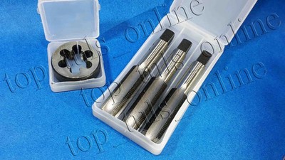 4x 2'' x 7 BSF TPI HIGH CARBON STEEL TAPS AND DIE PLASTIC BOXED 