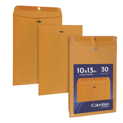 10 x 13 Clasp Envelopes, Gummed, 28 lb Brown Kraft, for Mailing Flat Letter Size
