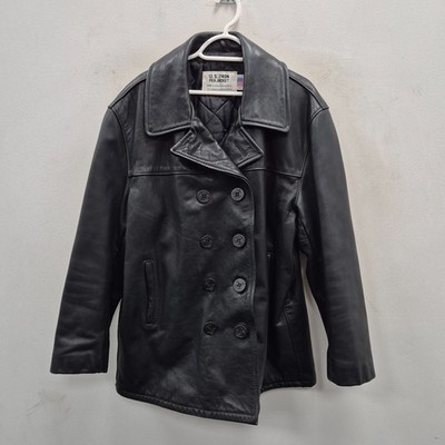 Schott NYC USA Us 740N Naval Leather Motorcycle Heavy Biker Peacoat Coat Size 44