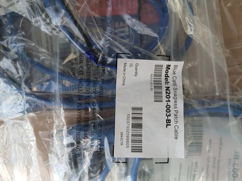 Tripp-Lite N201-003BL Cat6 Gigabit Blue Snagless Patch Cable RJ45 M/M 3ft Lot 10 - Image 4 of 4