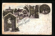 Lithographie Eisenach, Wartburg, Restauration zur Hohen Sonne, Drachenschlucht, 