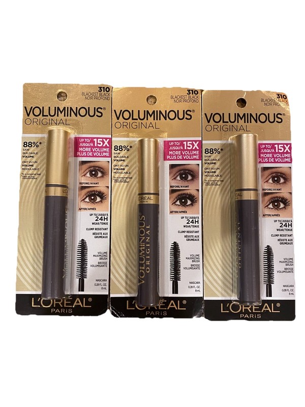3 x L'Oréal Paris Voluminous Lash Paradise Mascara Blackest Black # 310