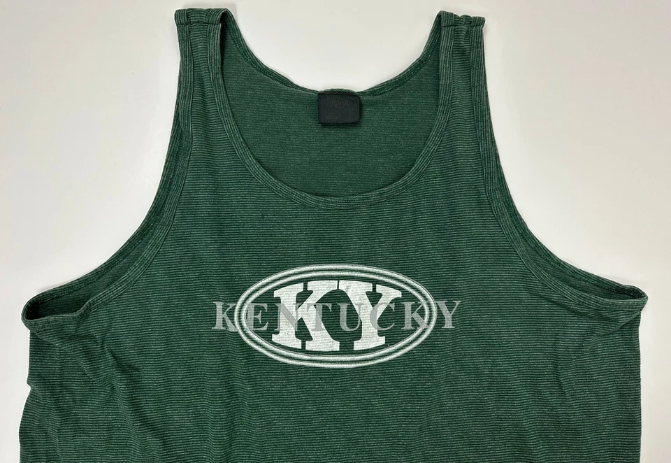 Vintage 90s Kentucky Tank Top XL Forest Green Striped Single-Stitch Shirt USA - Image 2 of 4