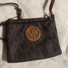 Michael Kors Jet Set MK Signature Canvas Coated PVC Crossbody Purse Bag