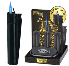 Clipper Briquet Métal Noir Jet Électronique Avec Couvercle & Boîte Cadeau