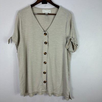 French Laundry Button Up Short Sleeve Top Womens Plus 2X Minimalist Clean Girl