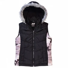 Seventy Seven Camouflage Hoodie Women's Large Faux Fur Lined Puffer Vest 