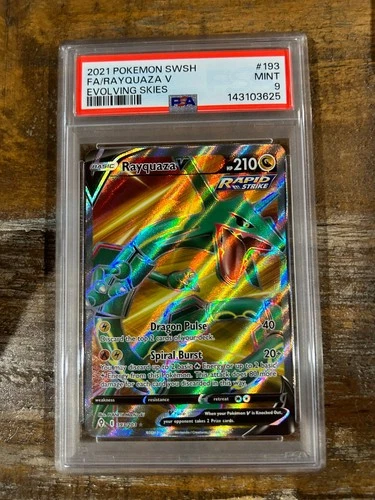 POKEMON 2021 SWSH Evolving Skies Full Art RAYQUAZA V #193 PSA 9 Mint RARE