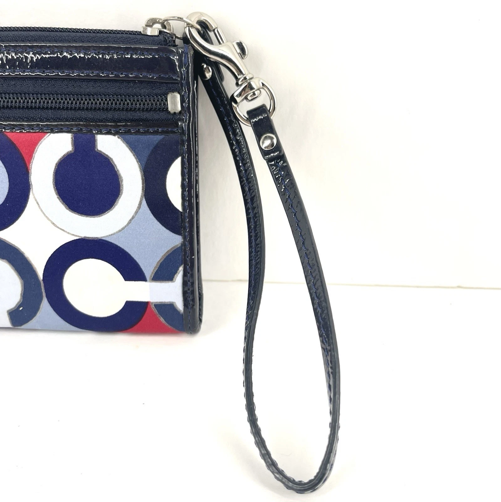 Coach Madison Op Art Portafoglio Doppia Zip Blu Plissettato Portafoglio Y2K Carrozza