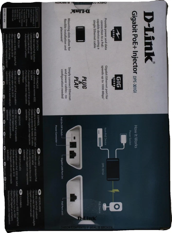D-Link DPE-301GI 1-Port Gigabit 30 W PoE Injector , White Gigabit PoE+ Injector - Image 3 of 4