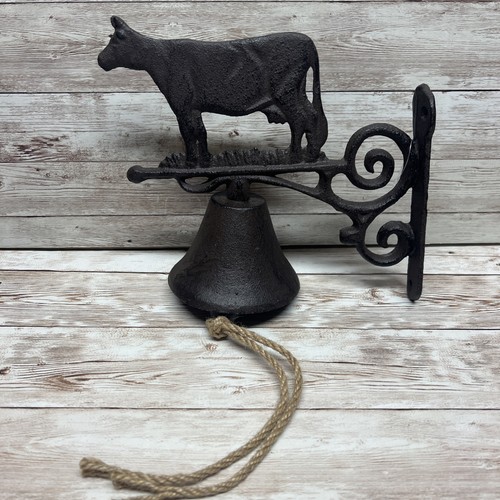 Cast Iron Cow Scrolls Dinner Bell Wall Mounted Farmhouse Ranch Rustic ...