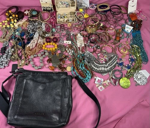 Costume Jewelry Lot Chunky Statement Necklaces Coach Crossbody Juicy Charm 11lbs