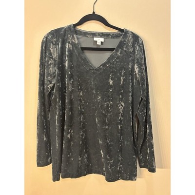 J. Jill Velvet Top Womens Small Forest Long Sleeve V-Neck Stretch Pullover