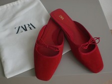 ZARA Damen Schuhe Pantoletten Mules Flats Sandaletten Veloursleder rot Gr 39 neu