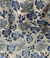 Blue White Gold Floral Metallic Brocade Fabric 58 Width Sold By The Yard