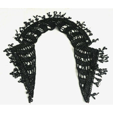 Large Antique Victorian Hand Beaded Collar Adornments Black Fringe Vtg Mourning
