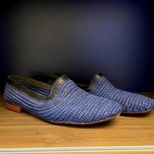 Handmade italian woven blue loafers